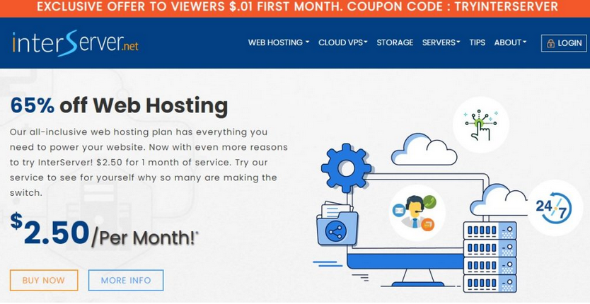 Interserver虚拟主机限时享65%折扣 新用户首月试用仅需0.01美元