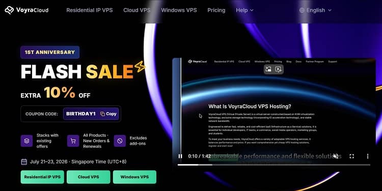 VoyraCloud优惠码 - 周年庆港日英美住宅IP VPS9折月付3.6美元起 - 搬瓦工中文网